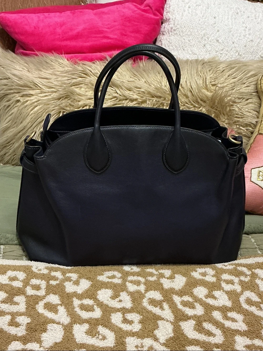 Coach Black Leather Double-Handle Satchel